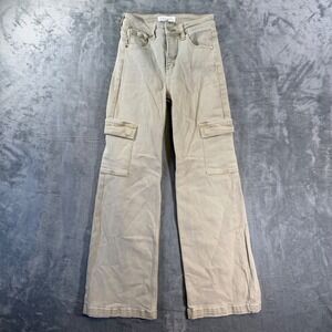 Risen Jeans Los Angelos Wide Leg Cargo Jeans Women's Size 1/25 Beige Denim Pants